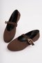 Babet Brown Suede Mary Jane Women's Ballerinas with Belt - 2