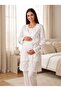 New Season Ecru Lace Dressing Gown with Breastfeeding Feature, Special Design Long Sleeve Maternity Dressing Gown Pajama Set - 4