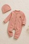 Girl 7 Boy / Unisex Baby Romper Set Teddy Bear Detailed Buttoned 2-Piece Romper and Beanie Set - 7