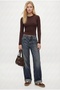Women's Remy Waist-Fitted Back Tie Combed Cotton Brown Long Sleeve Knitted Blouse - 3