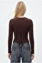 Women's Remy Waist-Fitted Back Tie Combed Cotton Brown Long Sleeve Knitted Blouse - 5