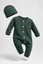 Girl 7 Boy / Unisex Baby Romper Set Teddy Bear Detailed Buttoned 2-Piece Romper and Beanie Set