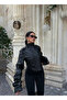 Black Stand Collar Corset Leather Jacket - 2