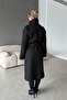 Women's Long Cashmere Coat – Belted, High Collar, and Buttoned - 4
