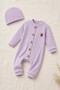 Girl 7 Boy / Unisex Baby Romper Set Teddy Bear Detailed Buttoned 2-Piece Romper and Beanie Set - 5