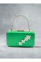 Grass Green Satin Silver Detailed Chain Strap Women's Evening Dress Bag Wedding Engagement Graduation - 3