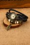 Vintage Women's Wristwatch Leather Weave Bracelet Leaf Charm Detailed Quartz Watch - 2