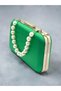 Grass Green Satin Silver Detailed Chain Strap Women's Evening Dress Bag Wedding Engagement Graduation - 7