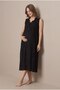 Women's Black Scallop Lace Maternity Nightgown Set for Easy Breastfeeding - 2