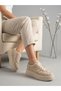 Show Beige Women's Casual Sneaker Shoes High-Sole Sports Shoes with Laces - 2