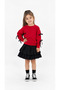 Girl's Red Bowknot Detailed Sweatshirt and Black Ruffle Skirt 2-Piece Set 3-7 Years Old