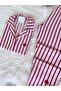 Burgundy Striped and Heart Patterned Suede Shirt Collar Long Sleeve Pajama Set - 5