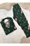 Dark Green Cute Teddy Bear Patterned Suede Shirt Collar Long Sleeve Pajama Set - 2