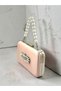 Powder Pink Satin Silver Detailed Crystal Stone Chain Strap Women's Evening Dress Bag Wedding Engagement Graduation - 2
