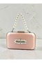 Powder Pink Satin Silver Detailed Crystal Stone Chain Strap Women's Evening Dress Bag Wedding Engagement Graduation - 3