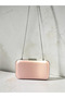 Powder Pink Satin Silver Detailed Crystal Stone Chain Strap Women's Evening Dress Bag Wedding Engagement Graduation - 5