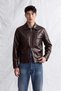 Men's Kadjar Leather Coat with Large Pockets, Brown Color - 6