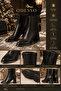 Black Leather Thick Block Heeled Zippered Warm Wool Inside Non-Slip Sole Stylish Winter Boots - 3