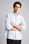 Relax Fit Polo Collar Cotton Oxford Long Sleeve Striped Shirt H5122Ax26Au - 5