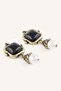 Square Stone and Pearl Detailed Dangle Women's Earrings I7157Axns - 2