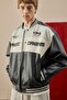 Oversize College Collar Bomber Embroidery Detailed Zippered Faux Leather Coat with Inner Pockets H2179Ax26Au