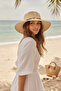 Women's Summer Straw Hat Wide Brim Beach Sun Hat with Lace-Up Detail - 2