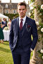 Men's Slim Fit Dark Navy Blue 3-Piece Suit with Vest Double Button Double Slit Suit 26005