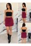 Burgundy Suede Mini Skirt High Waist A-Line Women's Skirt - 4
