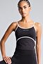 Printed Thin Strap Crop Tank Top with Piping Detail I7633Ax26Hs