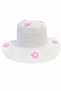 White Straw Beach and Sun Hat with Pink Flower Detail for Kids