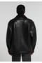 Regular Fit Shirt Neck Zippered Lined Men's Black Coat Pu - 2