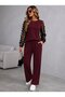 Women's Long Sleeve Crew Neck Tulle Viscose Two-Thread Blouse and Trousers Two-Piece Set - 2