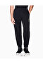 Men's Regular Fit Logo Embroidered Cotton Black Trousers with Elastic Waist and Cuffs