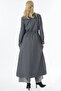 Quilted Patterned Stand Collar Overcoat Smoked - 4