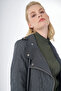 Quilted Patterned Stand Collar Overcoat Smoked - 6