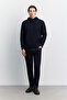 Men's Navy Blue Hooded Collar Interlock Sweatshirt with Kangaroo Pocket B001034 - 6