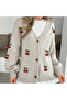 Women's Cherry Pattern Embroidered V-Neck Buttoned Oversize Long Sleeve Knitwear Cardigan - 5
