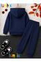 Mama Text Printed Thick Winter Hooded Top/Bottom Children's Tracksuit Set (Pockets on the Bottom) - 2