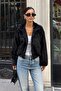 Women's Black Stand Collar Faux Fur Jacket - 6