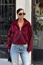 Women's Stand Collar Faux Fur Jacket - 4