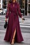 Women's long sleeve turtleneck dress with drop detail, belted waist, and slit - janjan crepe