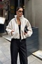 Women's Beige Stand Collar Faux Fur Jacket - 2