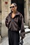 Women's Stand Collar Faux Fur Jacket - 6