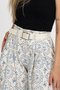 Women's Summer Ecru Blue High Waist Pleated Belted Wide Leg Pants 30393 - 3