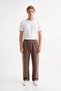Men's Brown 3 Thread Rastered Sweatpants with Flat Legs, Comfortable Cut, Elastic Waistband and Pockets - 3