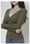 Green Long Sleeve Basic Blouse with Lace Buttons - 2