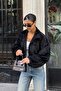 Women's Black Stand Collar Faux Fur Jacket - 2
