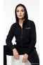 Women's Sweatshirt Black Hooded Zippered Pocket Cotton Comfortable Cut Casual Model Wnj3633-Bk