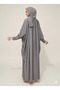 Storm Grey Butterfly Abaya | Rizqé Silver Geometric Hand-Embellishment with Dramatic Farasha Drape - 3