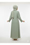 Sage Green Mirror Work Abaya | Rizqé Luxury Sheesha Embellished Modest Open Wrap Dress - 4